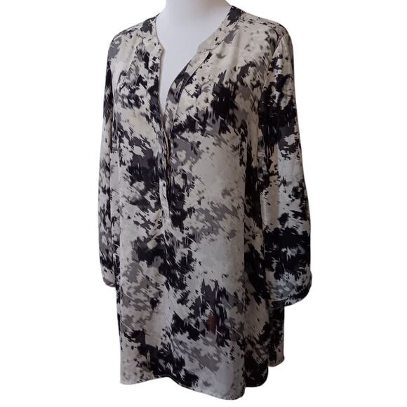 ROSE & OLIVE Long Tunic Top Blouse 1X Artsy Career Office Special Event V-Neck‎ - Picture 2 of 10